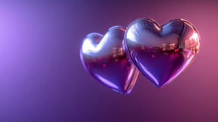 Two glossy purple hearts on a soft gradient background.