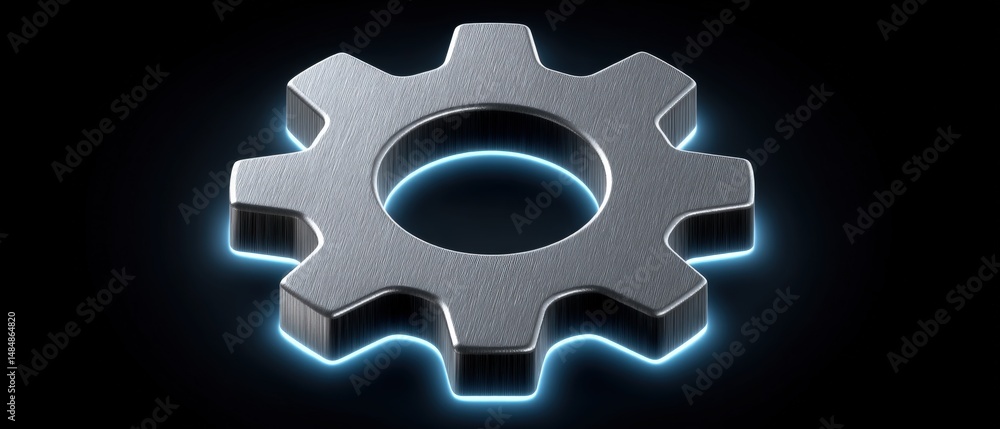 Poster sleek metallic gear showcasing advanced engineering design with glowing edges representing mechanica