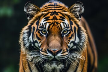 Fototapeta premium Fierce Tiger Close-Up on Black Background