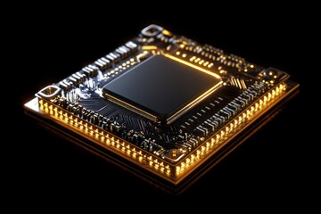 Futuristic Glowing Microchip with Circuit Design