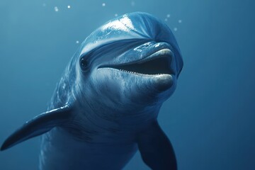 Fototapeta premium Surprised Dolphin with Realistic Ocean Blue Reflections