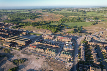 Aerial photo of a construction building site building houses in the UK