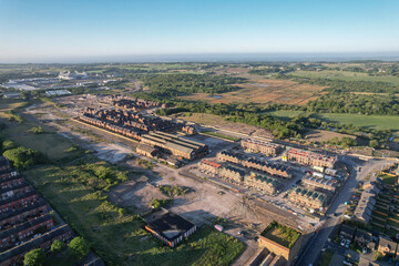 Naklejka premium Aerial photo of a construction building site building houses in the UK