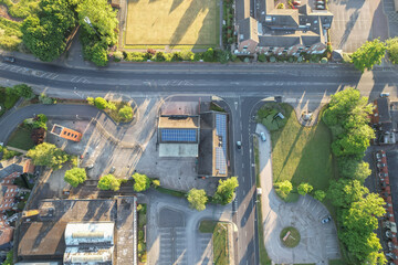 aerial view of solar panels pv on a roof in the UK