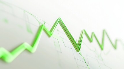 Green stock market line graph showing upward trend indicating financial growth soft depth of field