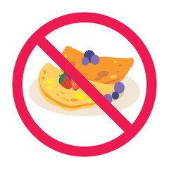 No eating sign, no food allowed sign, no snack symbol, forbidden flat bread vector illustration