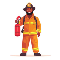 Firefighter character illustration with fire extinguisher