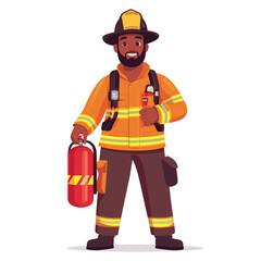 Firefighter character illustration with fire extinguisher