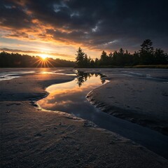 sunset over the beach