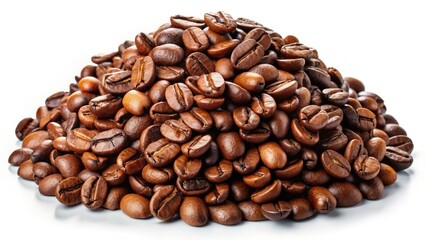 Obraz premium Coffee Beans Pile, Isolated White Background, High Resolution Photo, Roasted Coffee Beans, Coffee Bean Image, Closeup Coffee Beans