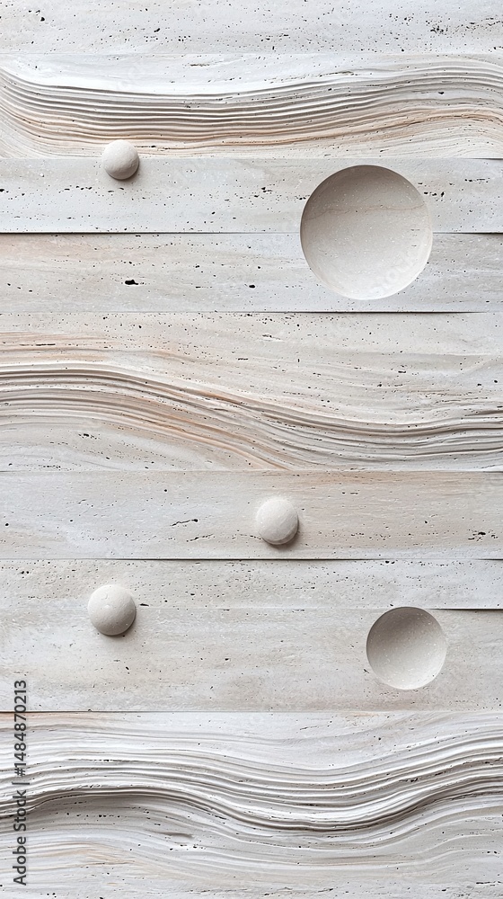 Fototapete abstract grey and white concrete wall texture with deep vertical ridges and spherical indentations