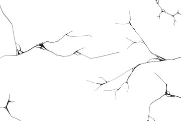 Cracked wall. Damage surface crack and fissure in ground, concrete, crevices from disaster silhouette breaks on land surface from earthquake isolated on white background. Broken ground