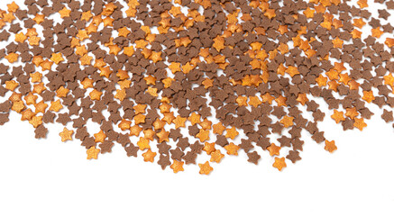 Cookie Stars Sprinkle Isolated, Sugar Star Pile, Candy Flakes, Sweet Brown Sprinkles Decoration