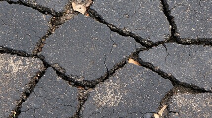 Obraz premium A close-up view of a cracked asphalt road surface.