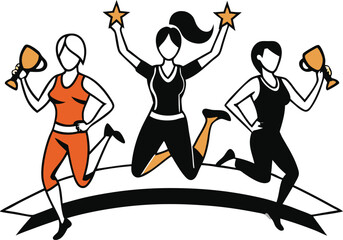 Three Winning Female Athletes Celebrating Victory