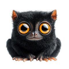 Fototapeta premium A whimsical endearing creature with golden eyes and black fur smiling on transparent background