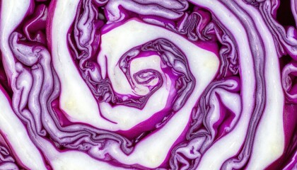Obraz premium Spiral pattern of purple cabbage close-up photography food composition natural environment macro view organic concept