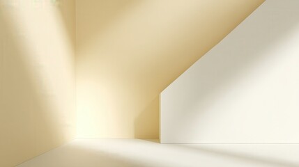 Obraz premium Abstract negative space composition with two intersecting planes in ivory and beige under soft diffuse light 32k, full ultra hd, high resolution --no noise.