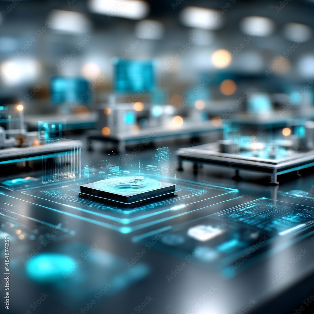 Aufkleber digital twin of a modern production line, virtual replica, real-time data visualization, holographic
