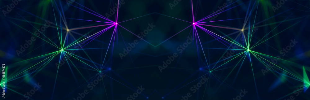 Leinwandbilder Abstract digital communication points. Technological background. Network connection structure. Color plexus effect. 3D