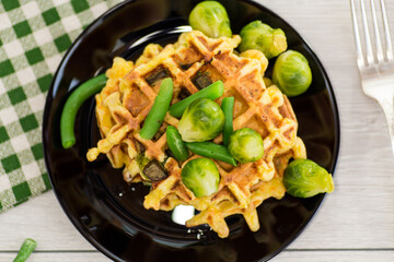 Healthy and filling breakfast with crispy waffles