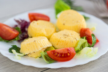 Healthy and tasty breakfast: steamed omelette with vegetables