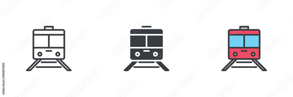 Poster train on railway different style icon set