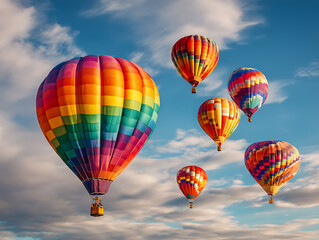 Obraz premium Beautiful balloons soaring in vibrant blue cloudy sky