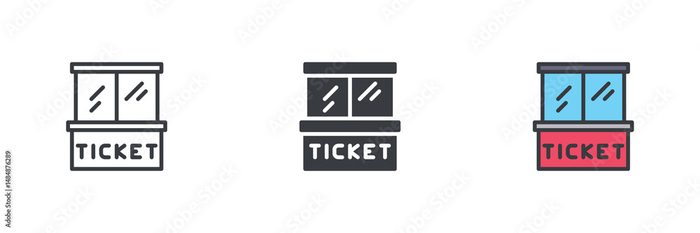 Poster Ticket booth different style icon set