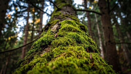 Exploring the tranquil forest moss-covered tree in nature close-up view of ecosystem serene environment