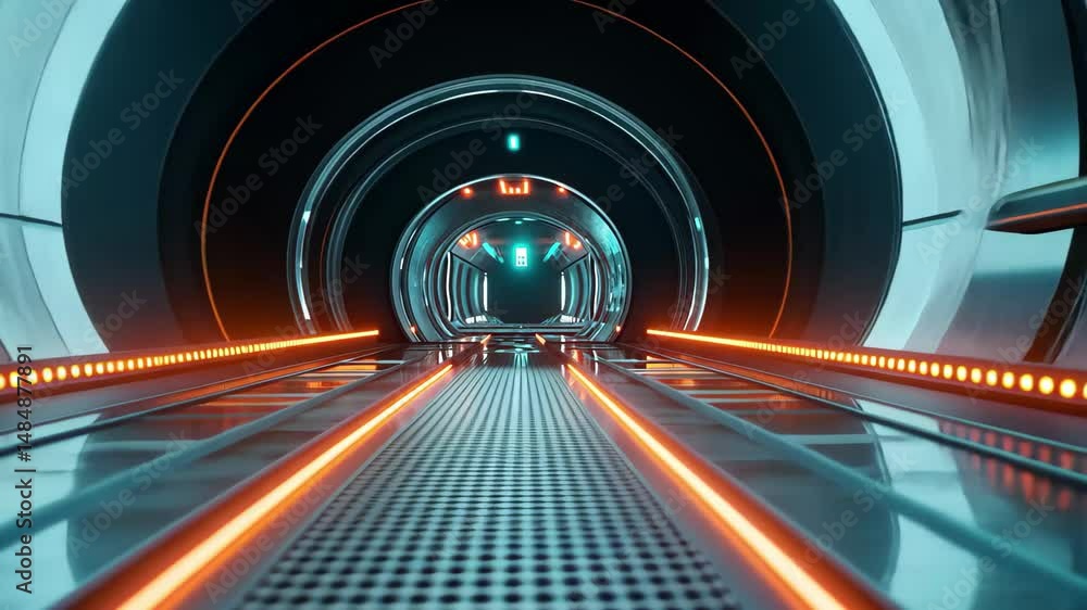 Poster futuristic sci-fi tunnel with glowing lights and sleek design in an advanced setting, 3d ing sci-fi 
