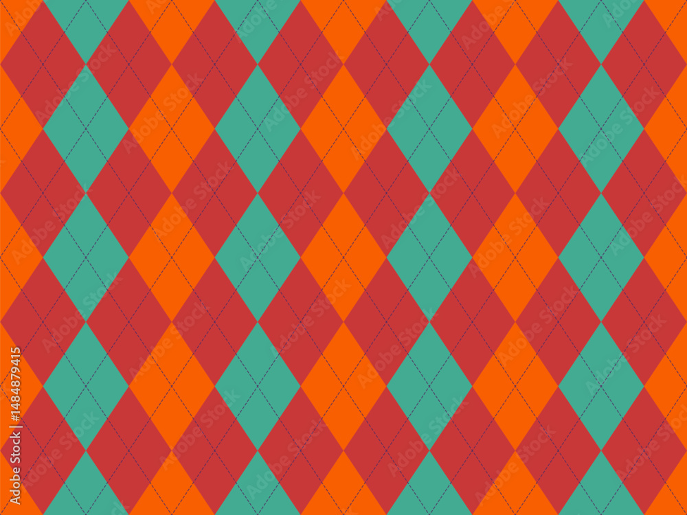 Poster vibrant argyle pattern in teal, orange red. perfect for textiles, backgrounds, website design, or ad