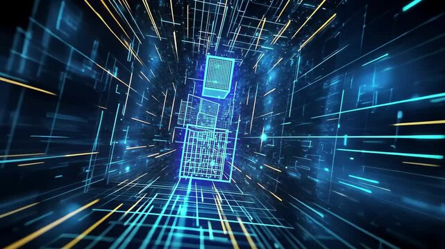 Glowing blue lines create an abstract digital background for modern design projects, Abstract digital background with glowing binary code in blue and red