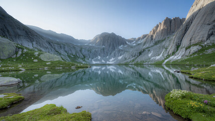 Fototapeta premium Beautiful mountain landscape with a lake reflection