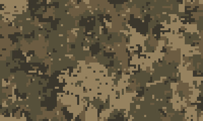 Abstract digital camouflage pattern.  Earthy tones blend seamlessly for a textured, versatile background ideal for military, gaming, fashion, and design projects.