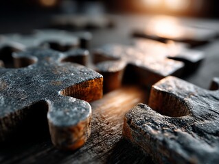 Connecting puzzle pieces, a close-up view