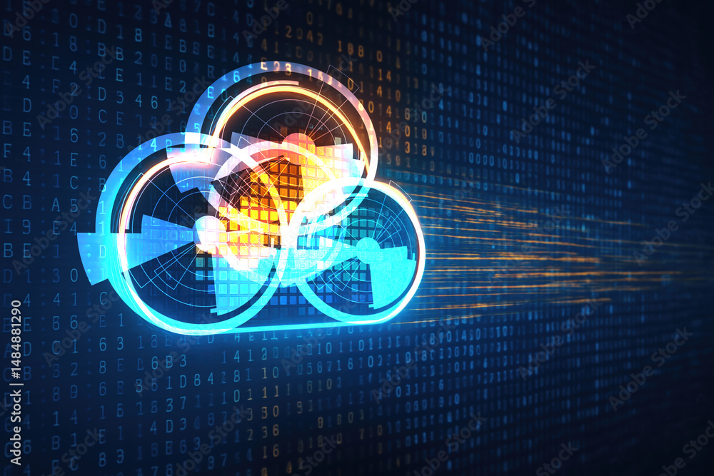 Poster digital cloud technology concept with abstract data visualization and graphic elements
