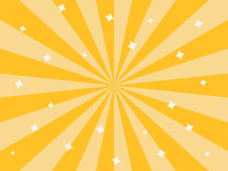 Abstract holiday background. Yellow rays and sun glare on yellow background. Vector illustration. Horizontal retro banner with place for text. Sunny day. Rectangular bright flyer for sale.