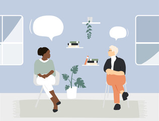 People talking to each other in the comfortable atmosphere. Session, communication concept.