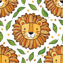 Lion Vector Illustration with Seamless Pattern Design