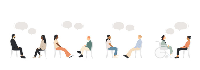 Fototapeta na wymiar Different people talk to each other. Communication concept. 