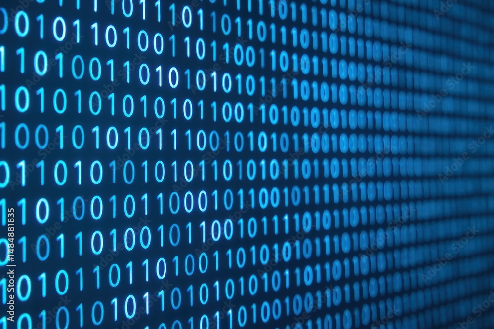 Poster Binary Code Pattern on Digital Screen Representing Data and Technology Concept in Blue Color