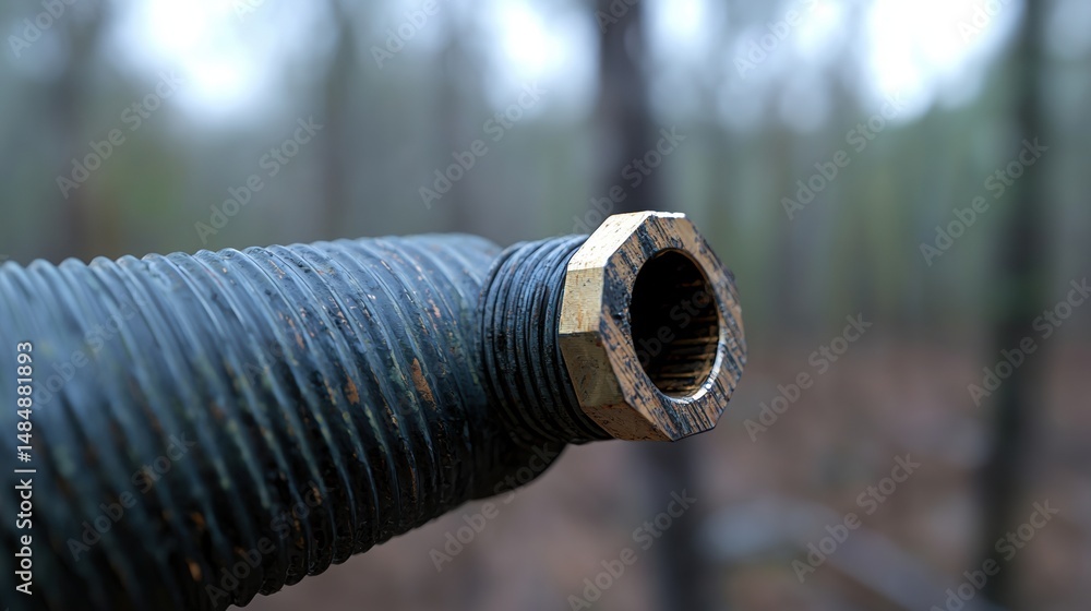 Aufkleber a close-up view of a rusty metal pipe with a hexagonal hole in the middle.