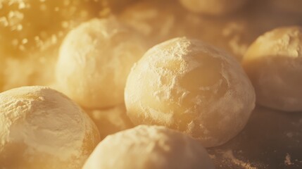 Close-up of freshly baked, powdered sugar coated round cookies.
