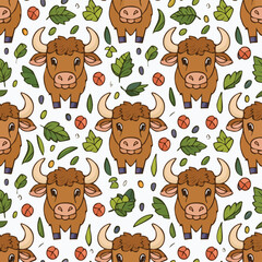 Gaur Vector Illustration with Seamless Pattern Design