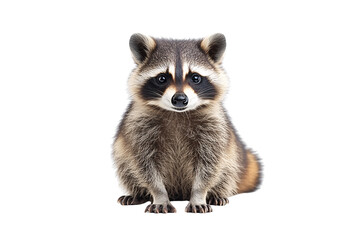 Fototapeta premium Young raccoon with expressive black markings, soft brown fur, and calm, curious expression, isolated on a transparent background