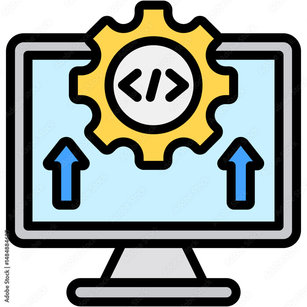 Poster code deployment colour icon vector illustration