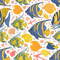 Obraz premium Angelfish Vector Illustration with Seamless Pattern Design