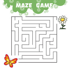 Maze game with butterfly and flower, pre-school educational worksheet, vector illustration
