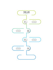 Timeline infographic featuring four vertical, connected rounded rectangles with a gradient outline from light green to blue. Each rectangle is connected to a numbered circle labeled 